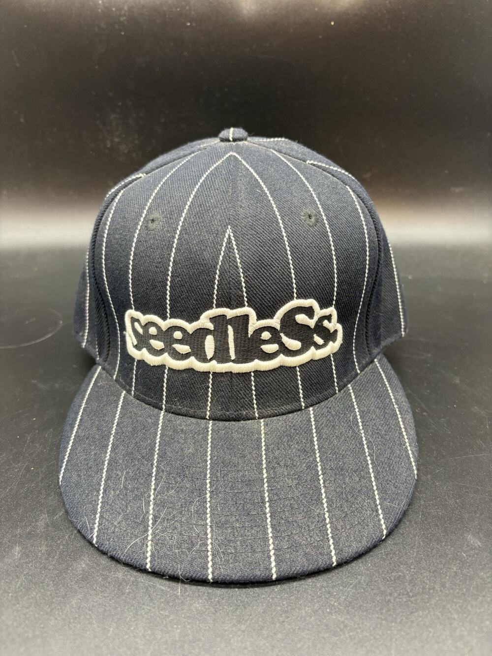 Seedless Y2K Black Pinstripe Fitted Baseball Cap Size 7 1/2